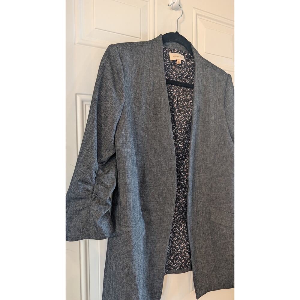 Skies Are Blue Gray Open Front Blazer Medium Ruched Sleeve Career Jacket - Picture 3 of 8